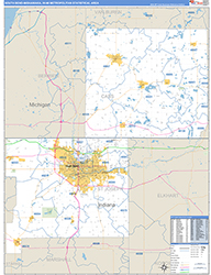 South Bend-Mishawaka Metro Area Wall Map Basic Style 2026